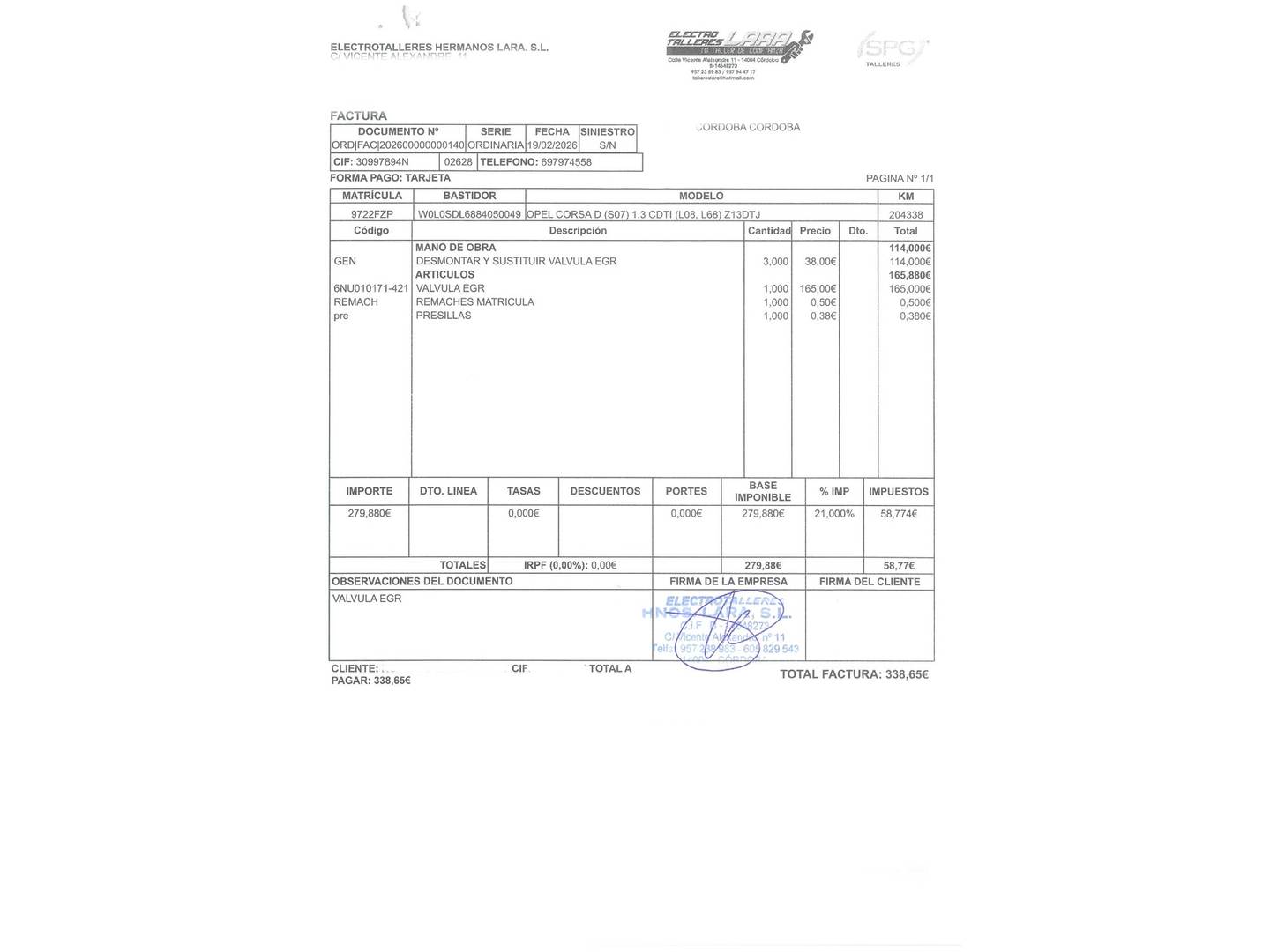 Foto del mantenimiento del Opel Corsa Opel Corsa 1.3 CDTI Enjoy (75 CV)