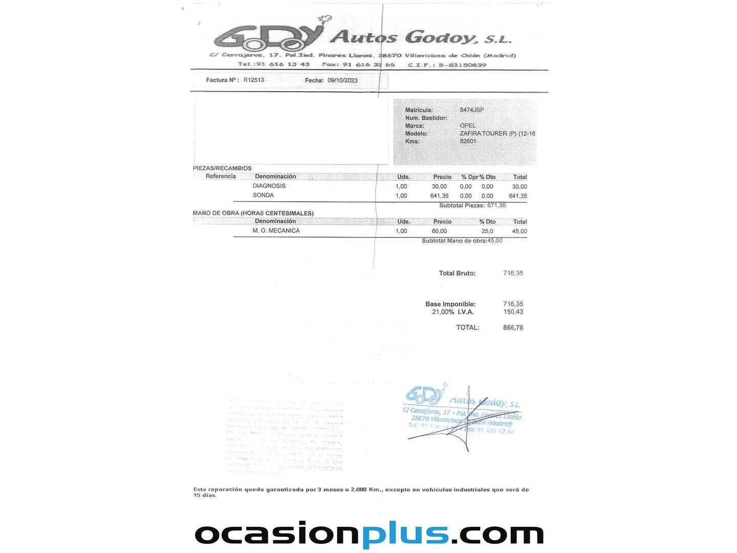 Foto del mantenimiento del Opel Zafira Tourer Opel Zafira Tourer 1.6 CDTi S&S Selective (136 CV) 7 Plazas