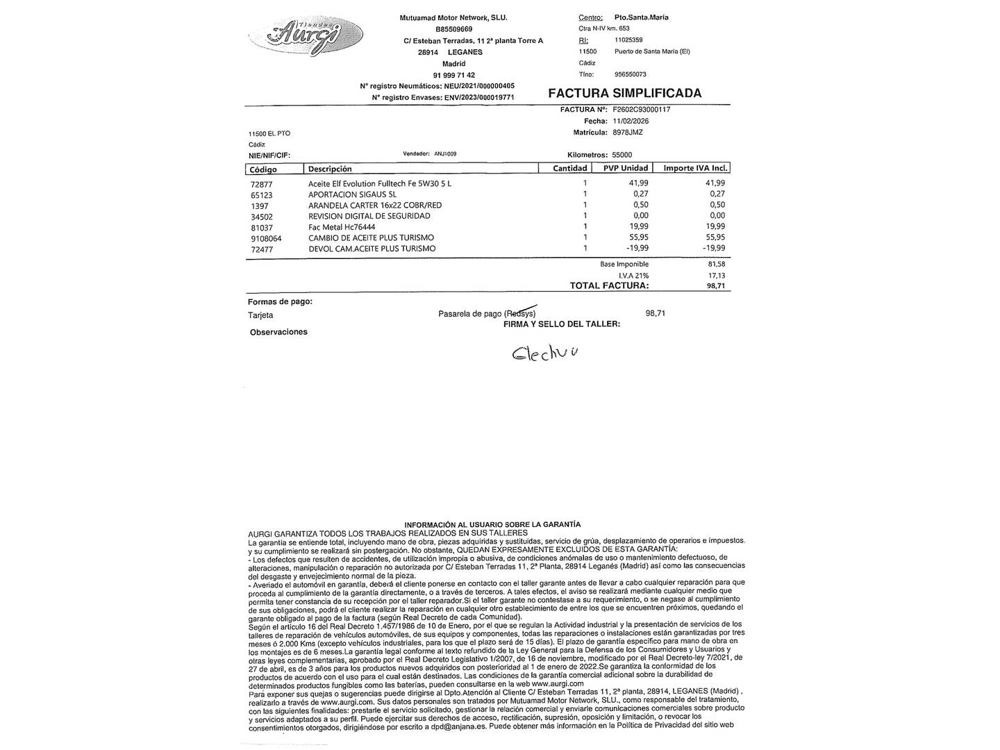 Foto del mantenimiento del Mercedes Clase B Mercedes Clase B 180 d (109 CV)