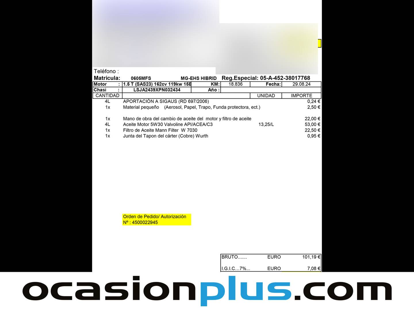 Foto del mantenimiento del MG eHS MG eHS 1.5 T-GDI PHEV Luxury (258 CV)