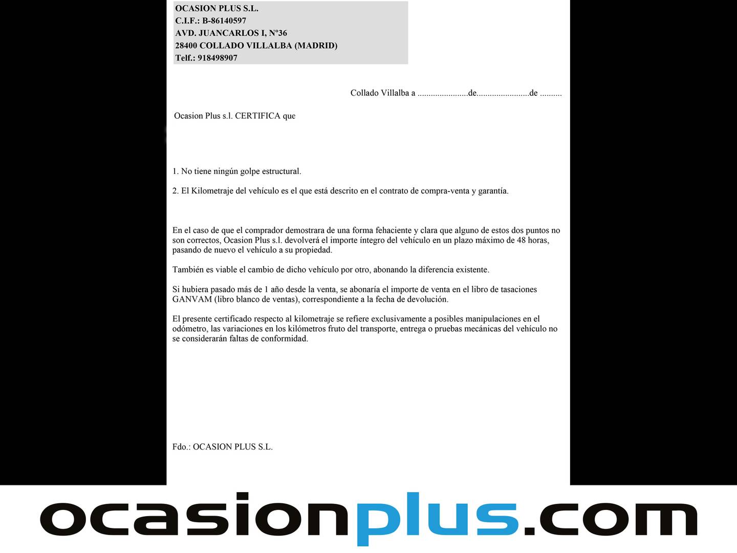 Foto del certificado del Ford Focus Ford Focus 1.0 Ecoboost S&S Titanium (125 CV)