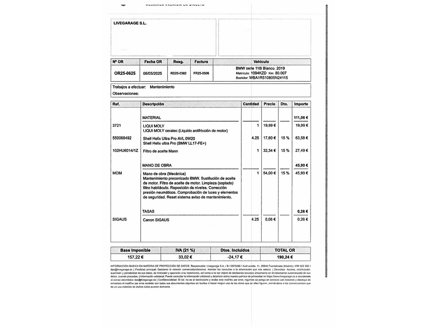Foto del mantenimiento del BMW Serie 1 BMW Serie 1 118i 100 kW (136 CV)
