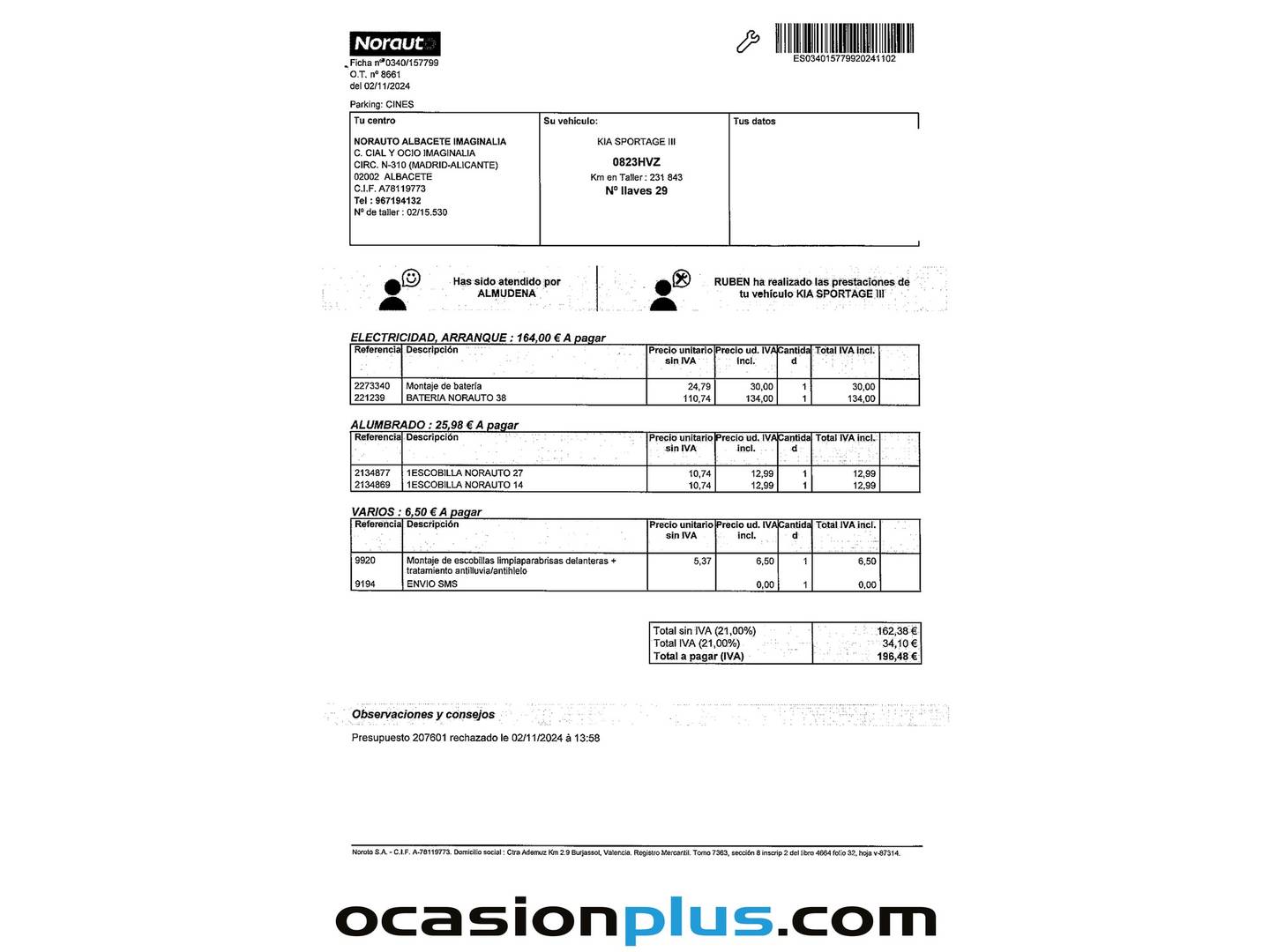 Foto del mantenimiento del KIA Sportage KIA Sportage 1.7 CRDI VGT Drive Plus Pack Visión 4x2 (115 CV)