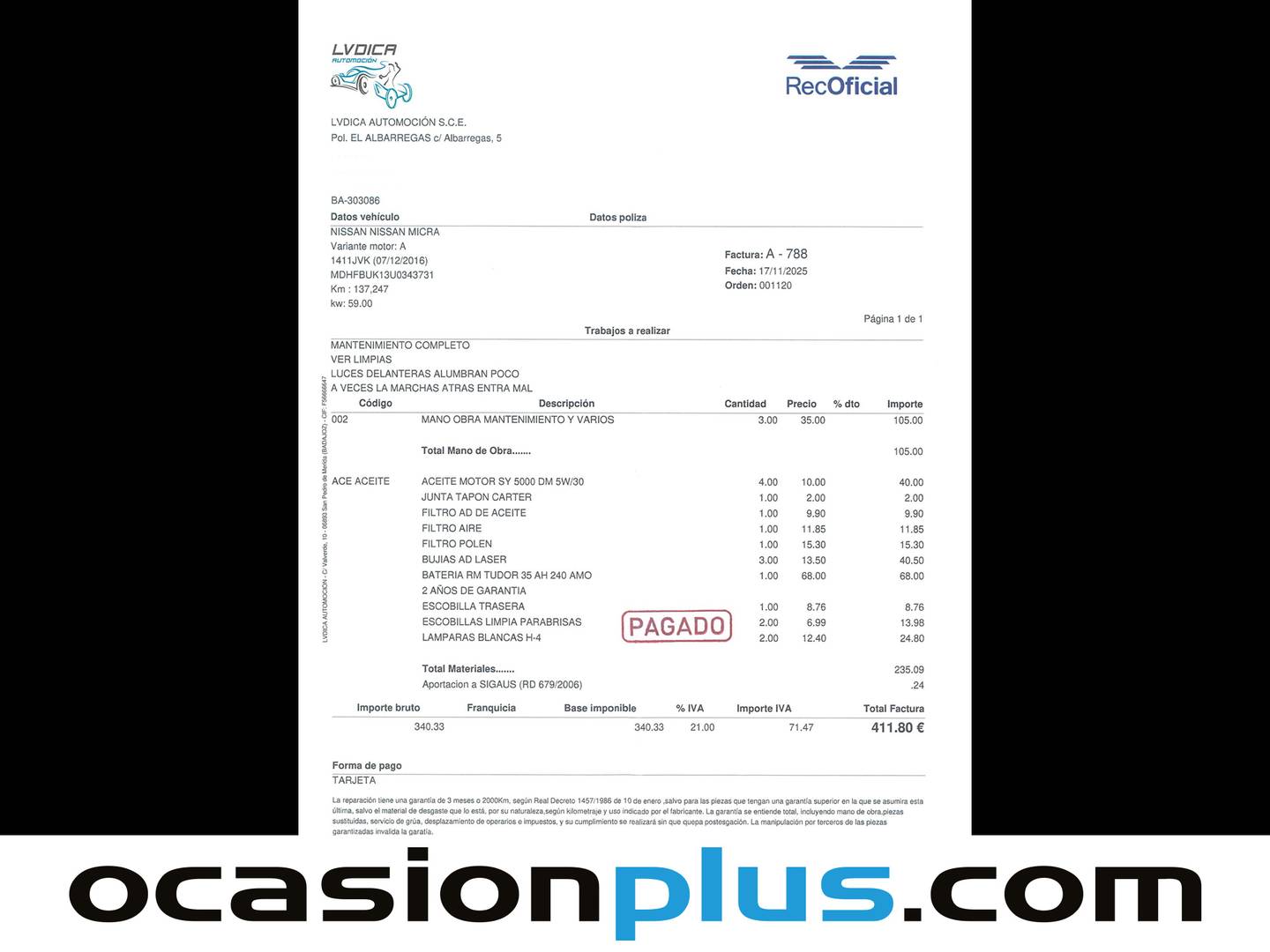 Foto del mantenimiento del Nissan Micra Nissan Micra 1.2 Visia (80 CV)
