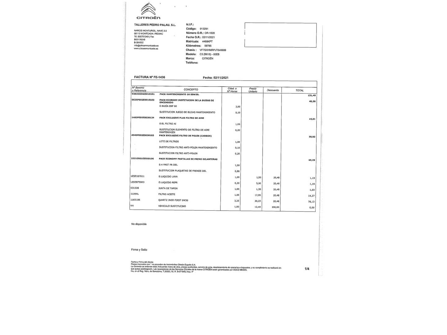Foto del mantenimiento del Citroën C3 Citroën C3 PureTech 82 Feel (83 CV)