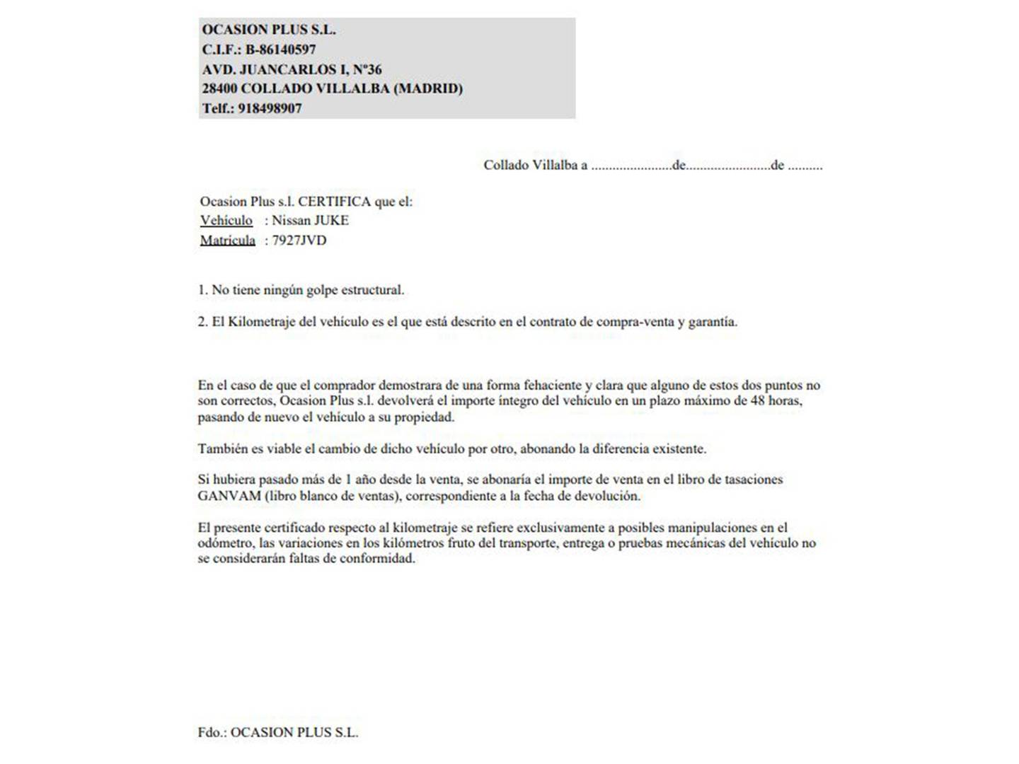 Foto del certificado del Nissan JUKE Nissan Juke 1.2 DIG-T Acenta (115 CV)