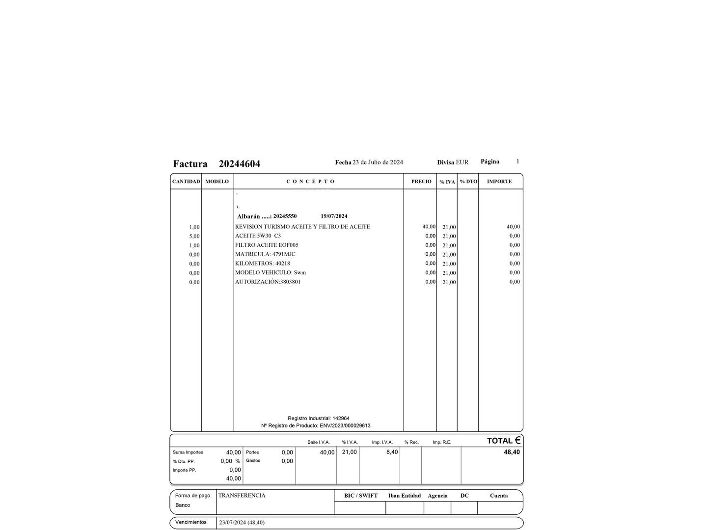 Foto del mantenimiento del SWM G01 SWM G01 1.5T Luxury (131 CV)