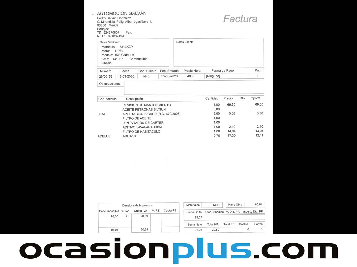 Foto del mantenimiento del Opel Insignia Opel Insignia GS 1.6 CDTI TD Selective Pro (136 CV)