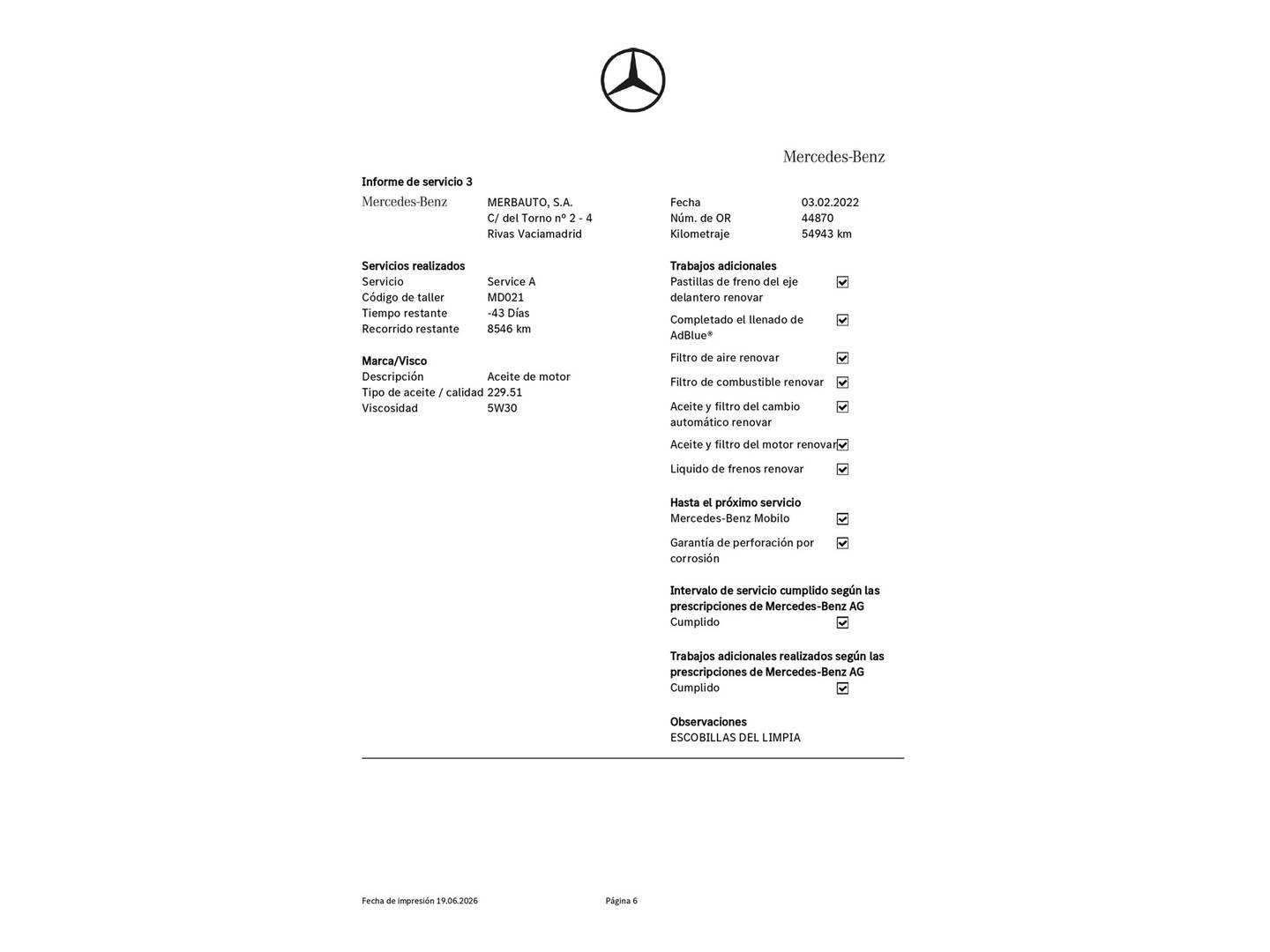 Foto del mantenimiento del Mercedes Clase A Mercedes Clase A 180 d (116 CV) Pack AMG