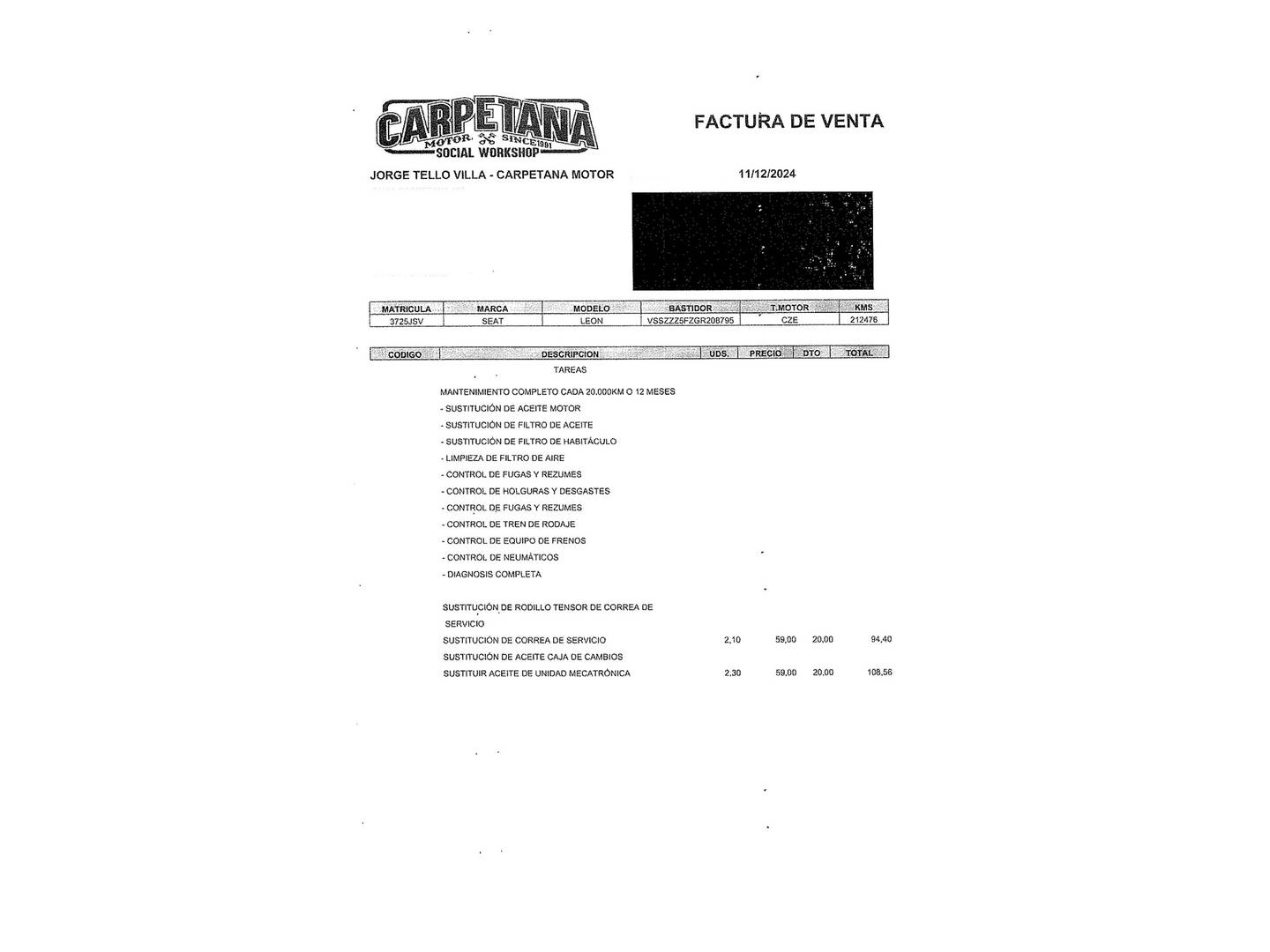 Foto del mantenimiento del Seat León SEAT León SC 1.4 TSI ACT S&S FR DSG (150 CV)