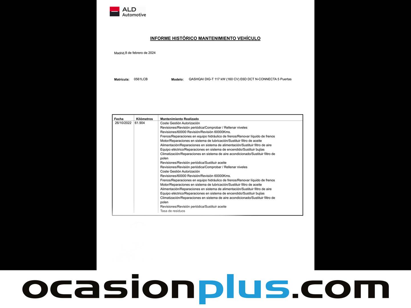 Foto del mantenimiento del Nissan QASHQAI Nissan Qashqai DIG-T 160 N-Connecta 4x2 DCT  (160 CV)