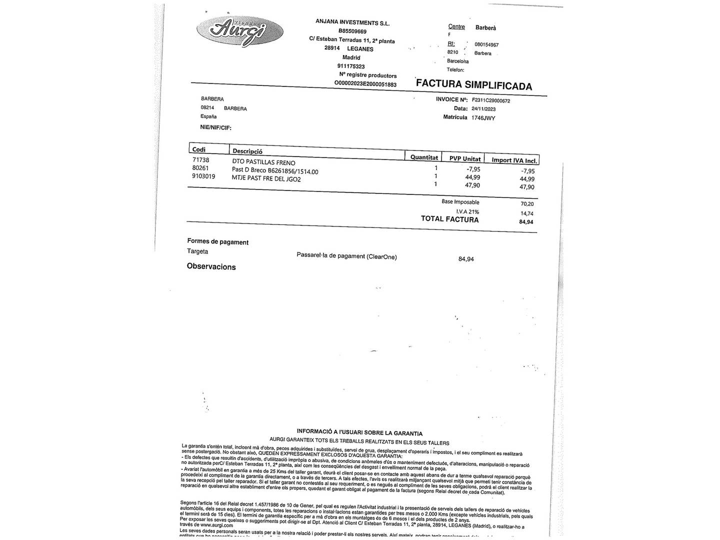 Foto del mantenimiento del Ford Tourneo Courier Ford Tourneo Courier 1.5 TDCi Ambiente (75 CV)