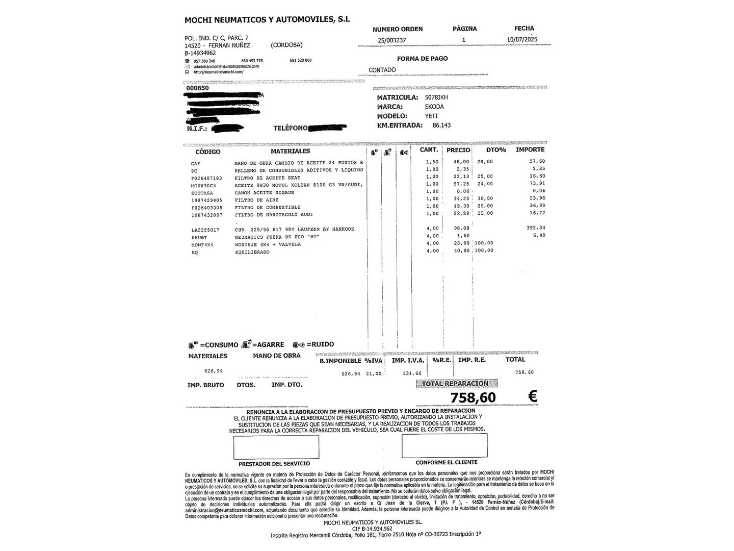 Foto del mantenimiento del Skoda Yeti Skoda Yeti Outdoor 1.2 TSI Ambition (105 CV)