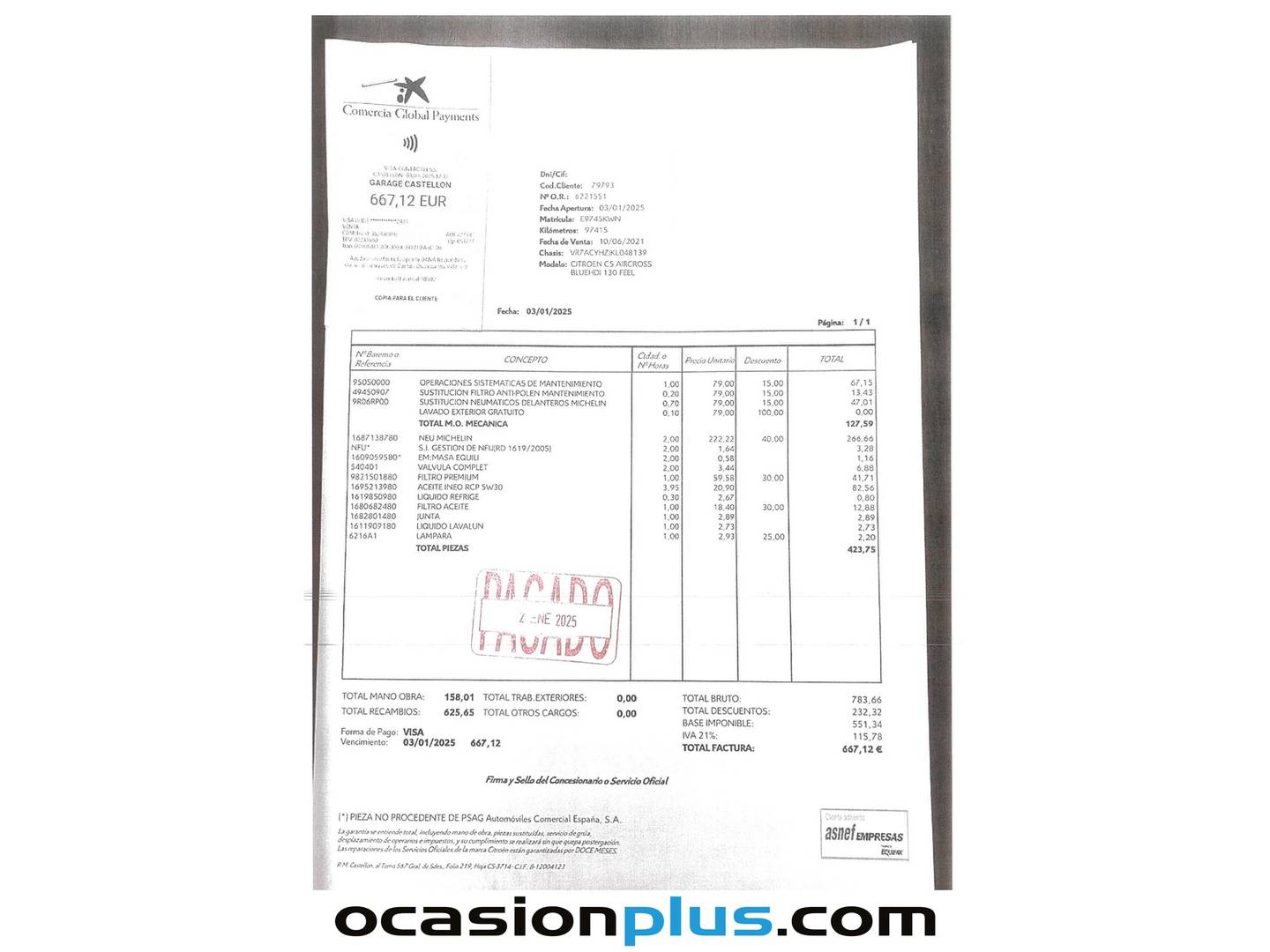 Foto del mantenimiento del Citroën C5 Aircross Citroën C5 Aircross BlueHdi 130 S&S Feel (131 CV)