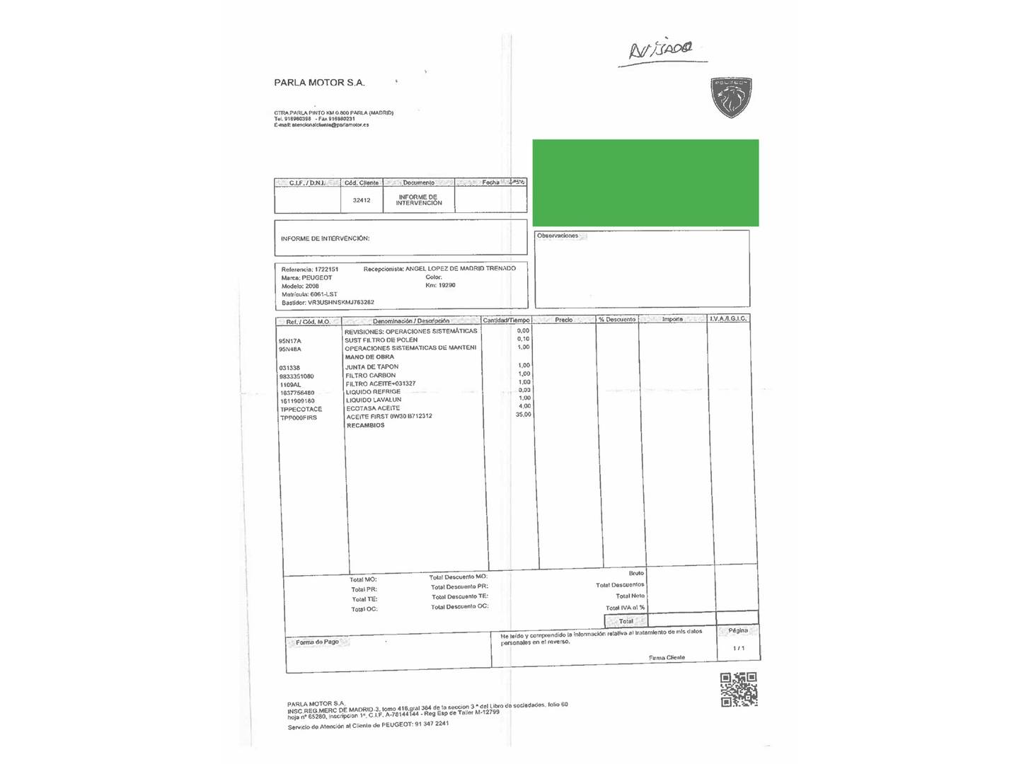 Foto del mantenimiento del Peugeot 2008 Peugeot 2008 PureTech 130 S&S GT (130 CV)