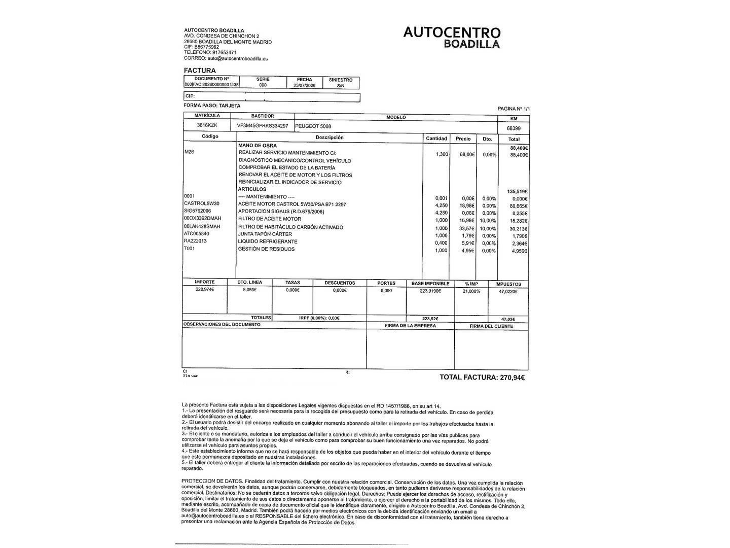 Foto del mantenimiento del Peugeot 5008 Peugeot 5008 1.6 PureTech GT Line EAT8 (180 CV) 7 Plazas