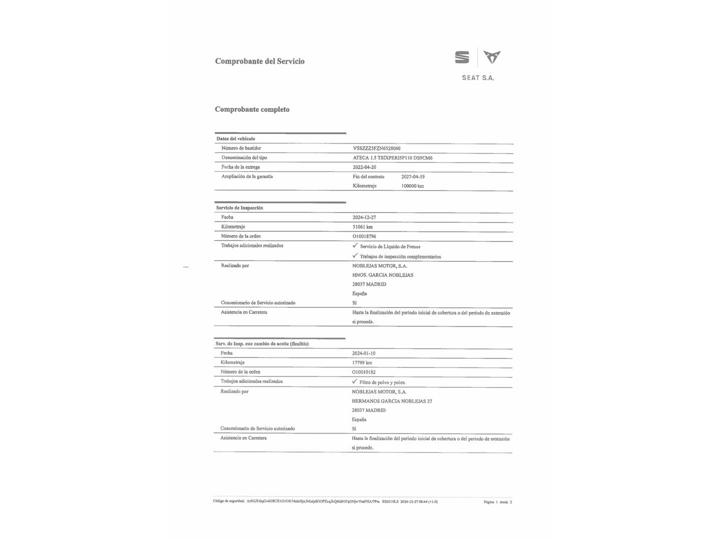 Foto del mantenimiento del Seat Ateca Seat Ateca 1.5 TSI X-Perience Go L (150 CV)