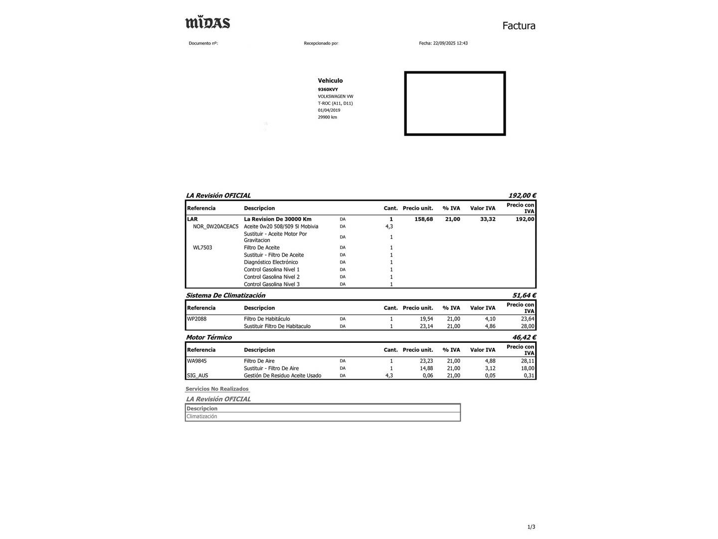 Foto del mantenimiento del Volkswagen T-Roc Volkswagen T-Roc Sport 1.5 TSI (150 CV)