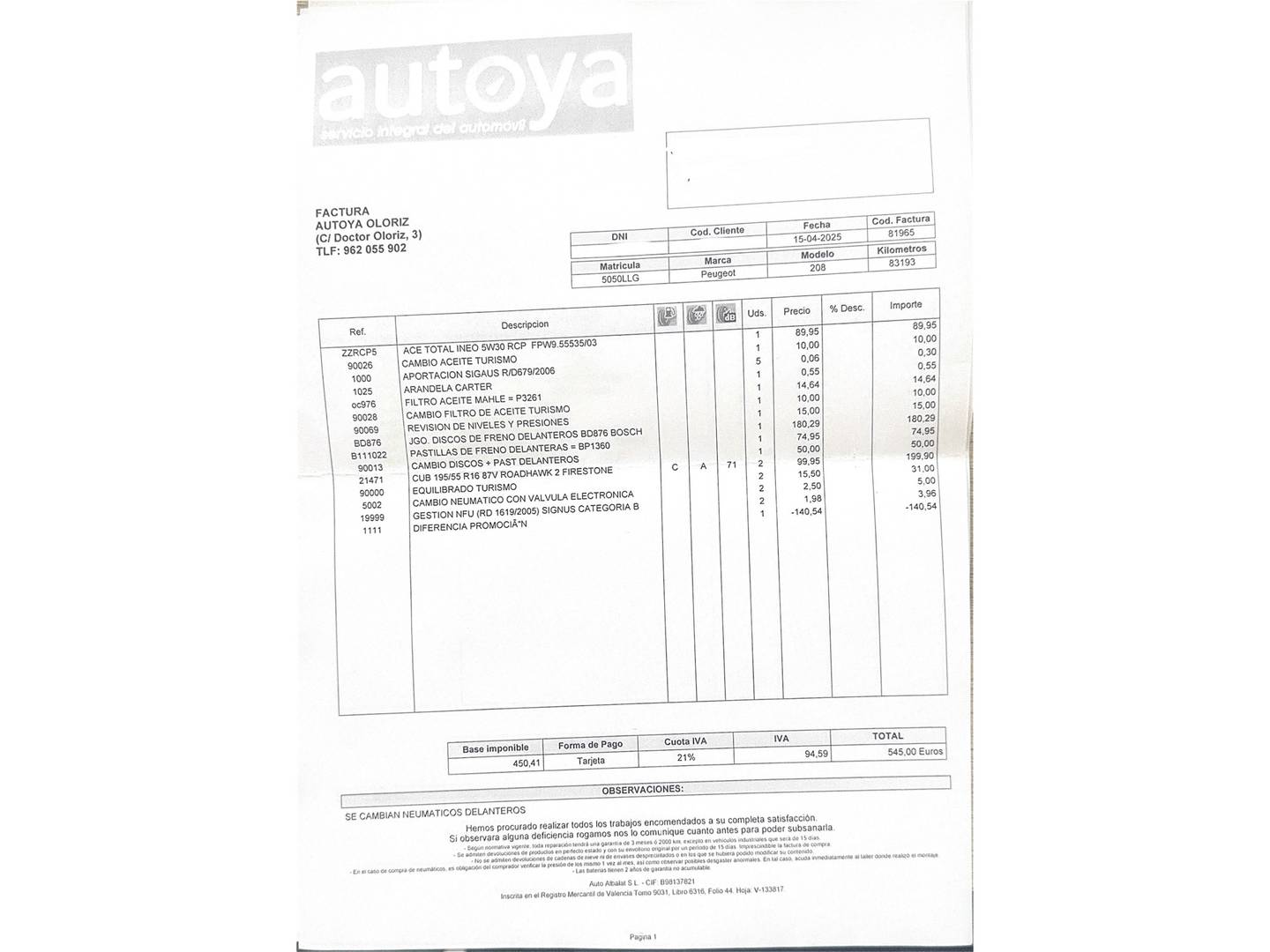 Foto del mantenimiento del Peugeot 208 Peugeot 208 PureTech 100 Active (100 CV)