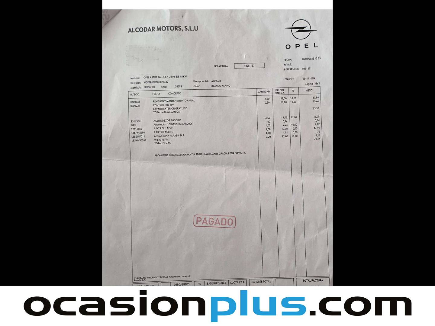 Foto del mantenimiento del Opel Astra Opel Astra 1.2 Turbo SHL GS Line (110 CV)