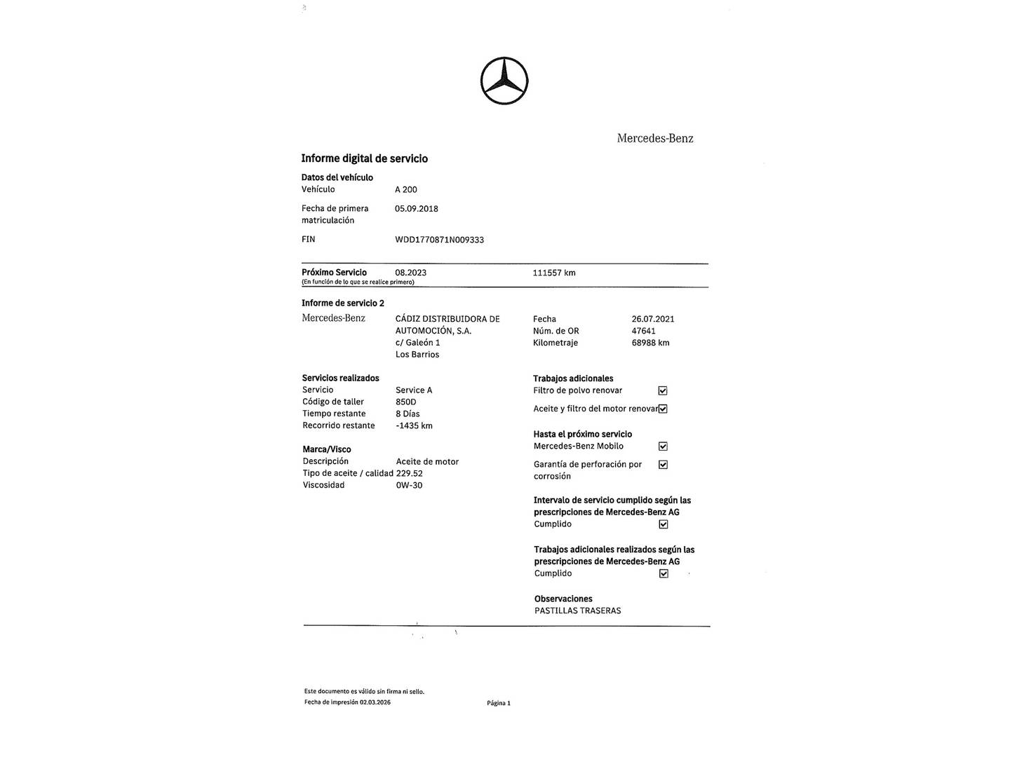 Foto del mantenimiento del Mercedes Clase A Mercedes-Benz Clase A 200 (163 CV) Pack AMG