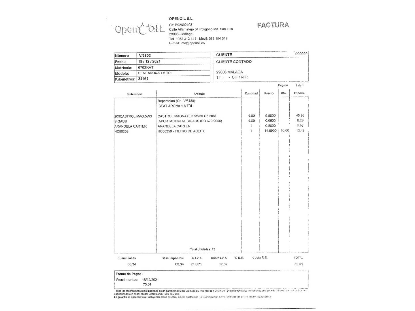 Foto del mantenimiento del Seat Arona Seat Arona 1.6 TDI S&S Style (115 CV)