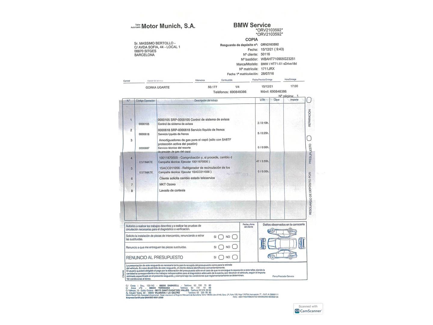 Foto del mantenimiento del BMW X1 BMW X1 sDrive18d (150 CV)