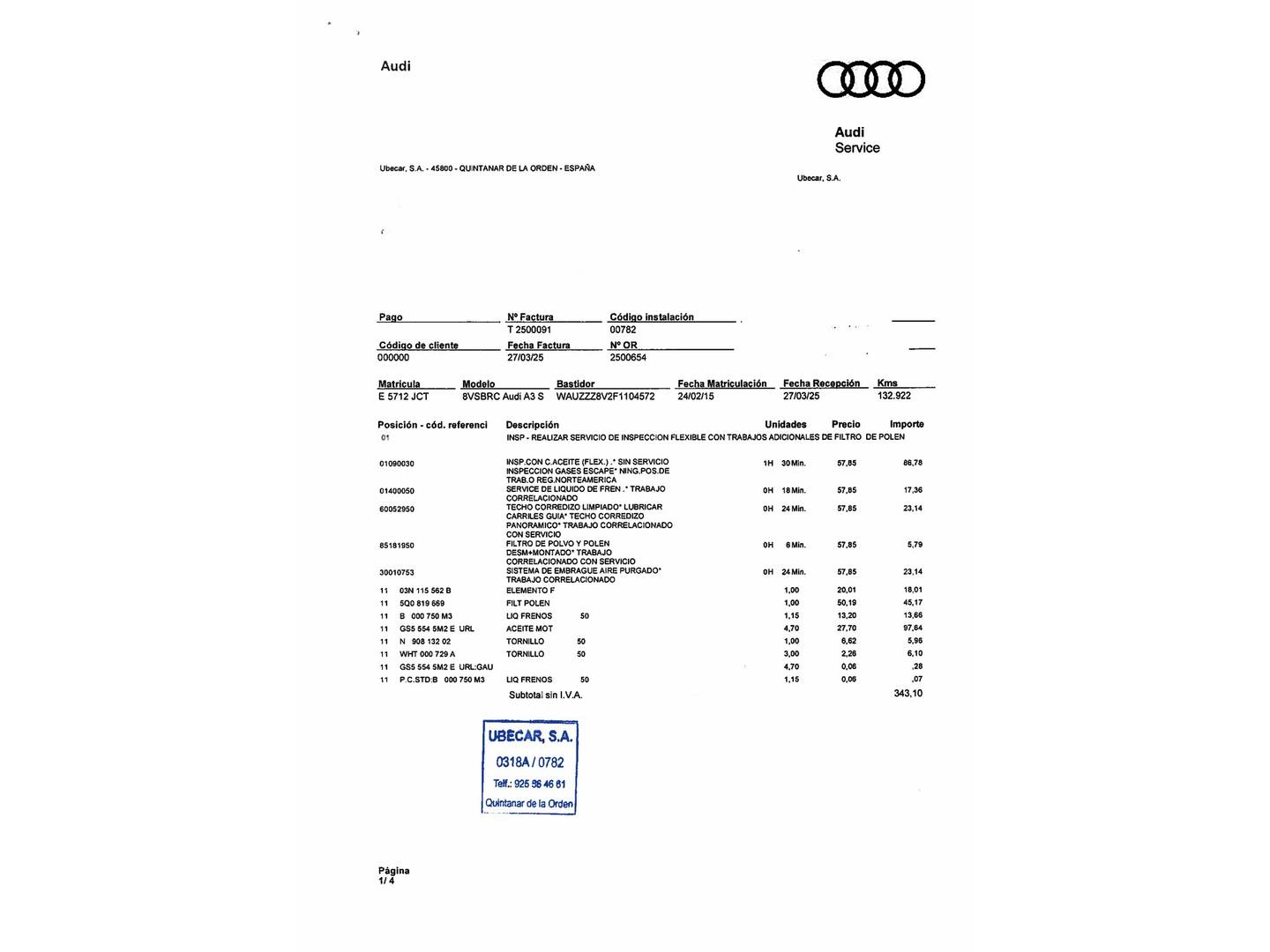 Foto del mantenimiento del Audi A3 Audi A3 Sedan S line edition 2.0 TDI clean diesel (150 CV)
