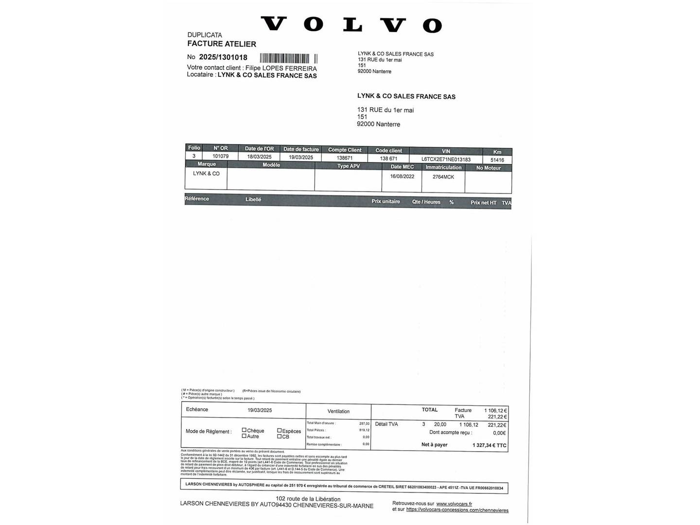 Foto del mantenimiento del Lynk & Co 01 Lynk & Co 01 1.5 PHEV (261 CV)