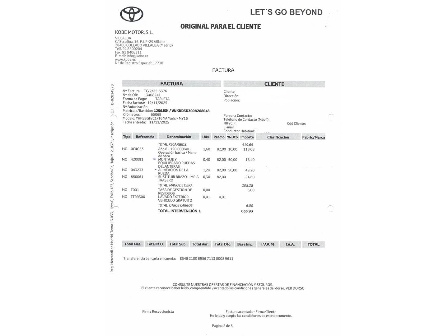 Foto del mantenimiento del Toyota Yaris Toyota Yaris 1.5 Hybrid Active (100 CV)