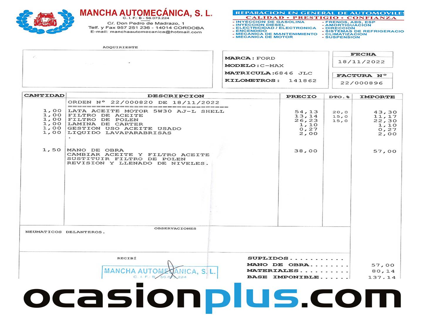 Foto del mantenimiento del Ford C-Max Ford C-Max 1.5 TDCI Trend+ (120 CV)