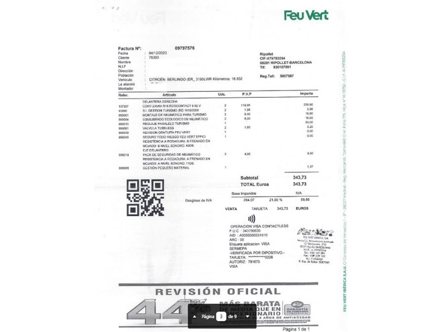 Foto del mantenimiento del Citroën Berlingo Citroën Berlingo Combi BlueHDi 100 S&S Talla M Feel Pack (102 CV)