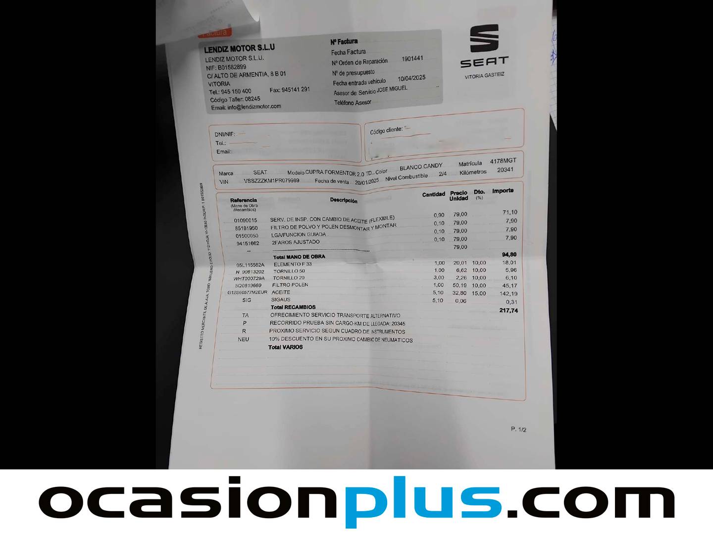 Foto del mantenimiento del Cupra Formentor CUPRA Formentor 2.0 TDI (150 CV)