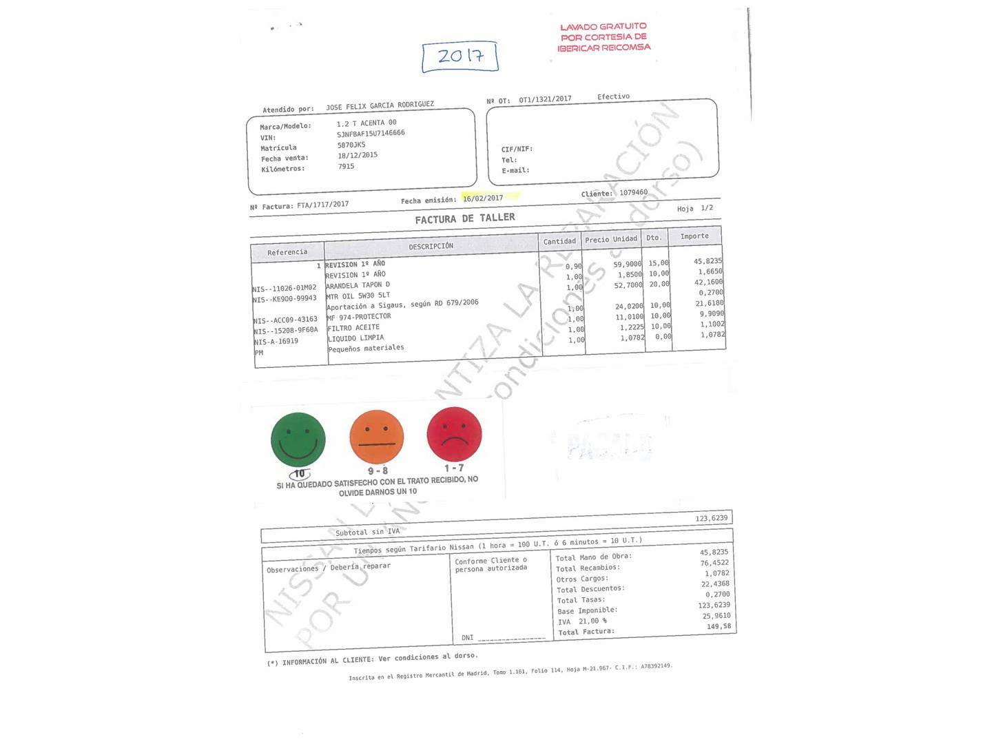 Foto del mantenimiento del Nissan JUKE Nissan Juke 1.6 N-Connecta 4x2 XTronic (117 CV)