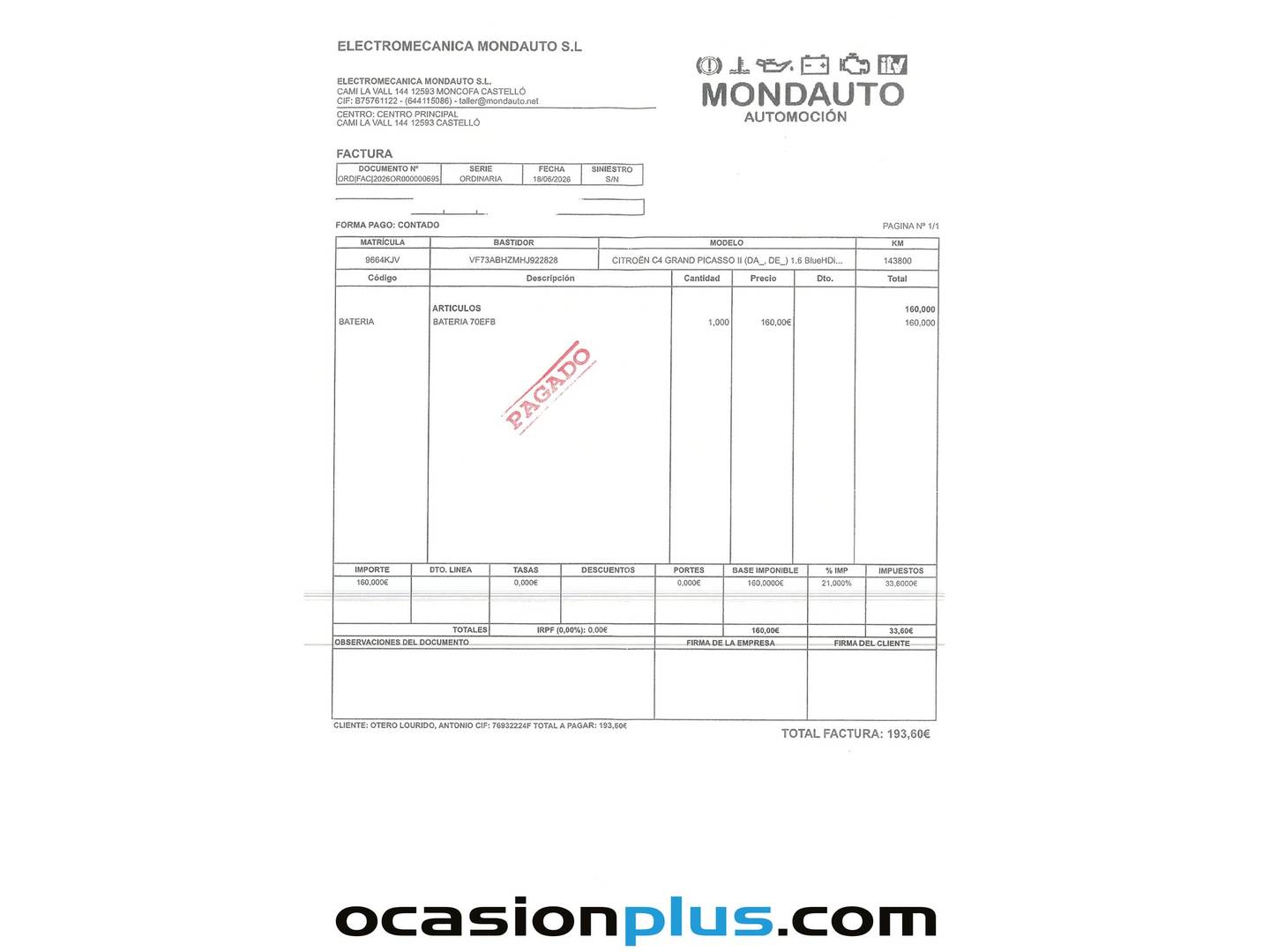 Foto del mantenimiento del Citroën Grand C4 Picasso Citroën Grand C4 Picasso BlueHDi 120 Feel (120 CV) 7 Plazas