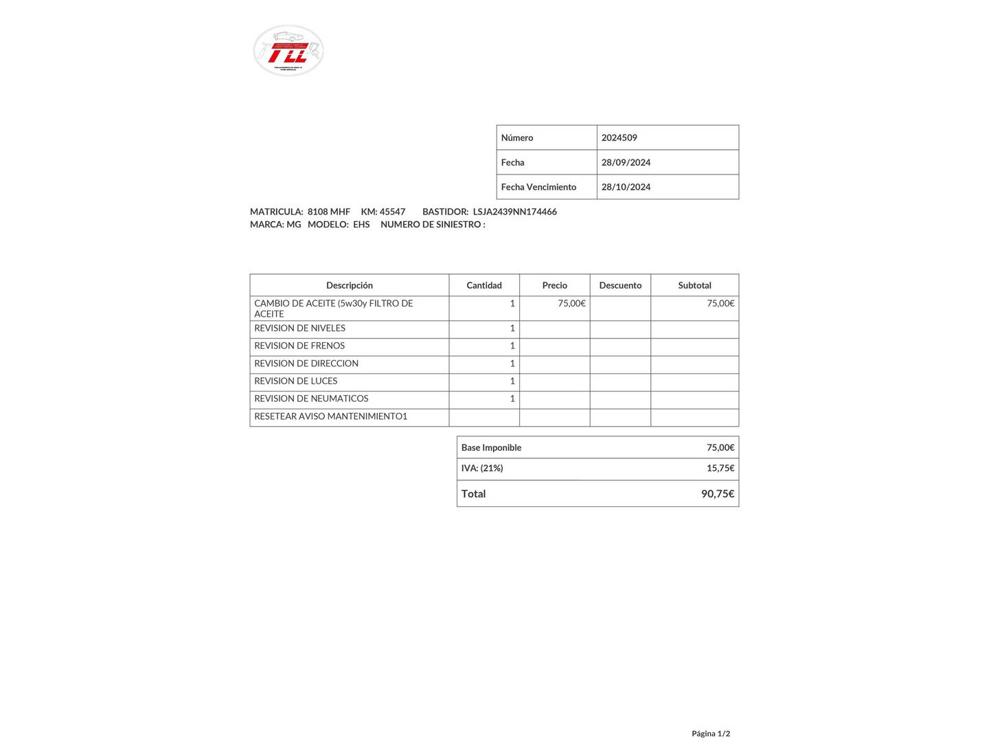 Foto del mantenimiento del MG eHS MG eHS 1.5 T-GDI PHEV Luxury (258 CV)