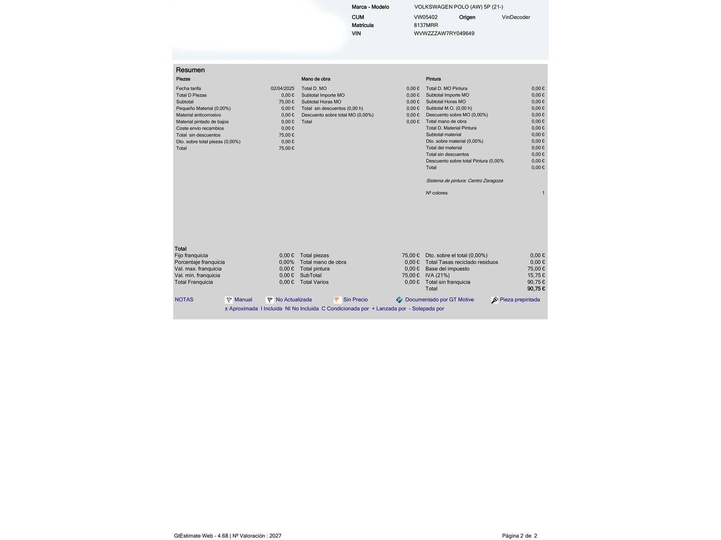 Foto del mantenimiento del Volkswagen Polo Volkswagen Polo Life 1.0 TSI (95 CV)