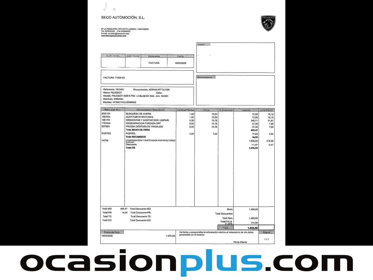 Foto del mantenimiento del Peugeot 3008 Peugeot 3008 BlueHDI 130 S&S Allure (130 CV)