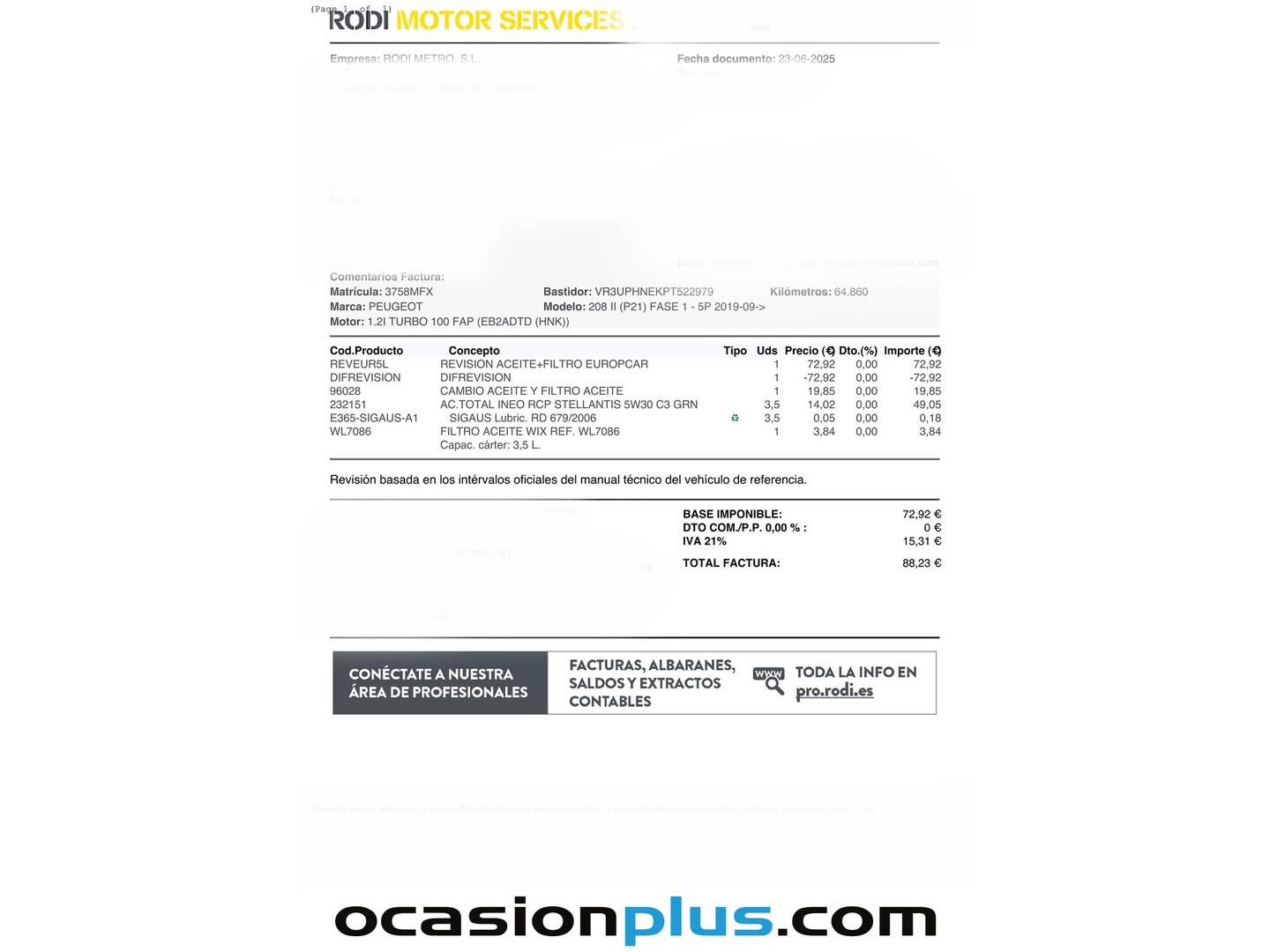 Foto del mantenimiento del Peugeot 208 Peugeot 208 PureTech 100 Active Pack (100 CV)