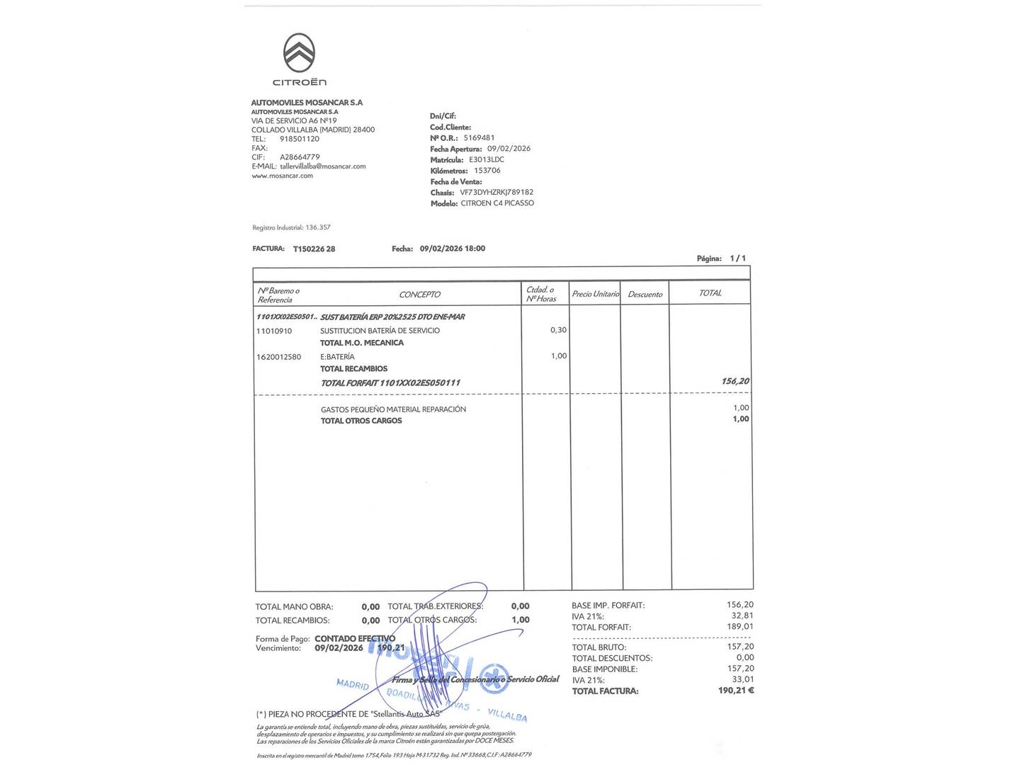 Foto del mantenimiento del Citroën C4 Spacetourer Citroen C4 Spacetourer BlueHDi Feel EAT8 (130 CV)