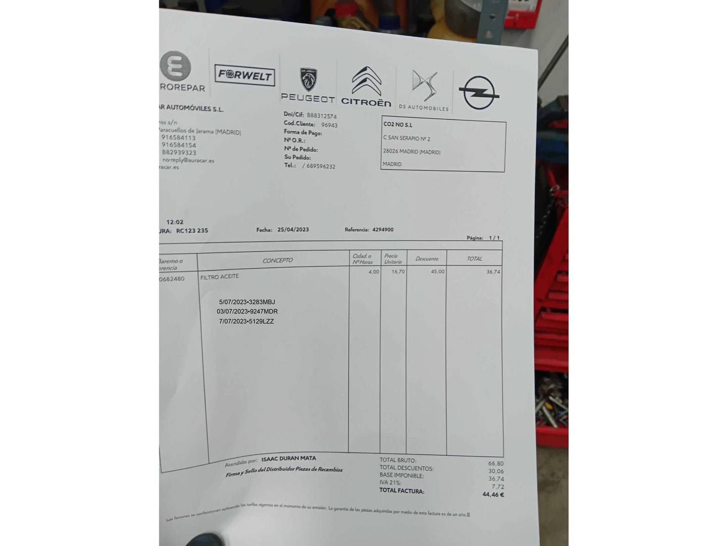 Foto del mantenimiento del Opel Vivaro Opel Vivaro 1.5 Diésel L Incrementada Select (102 CV)