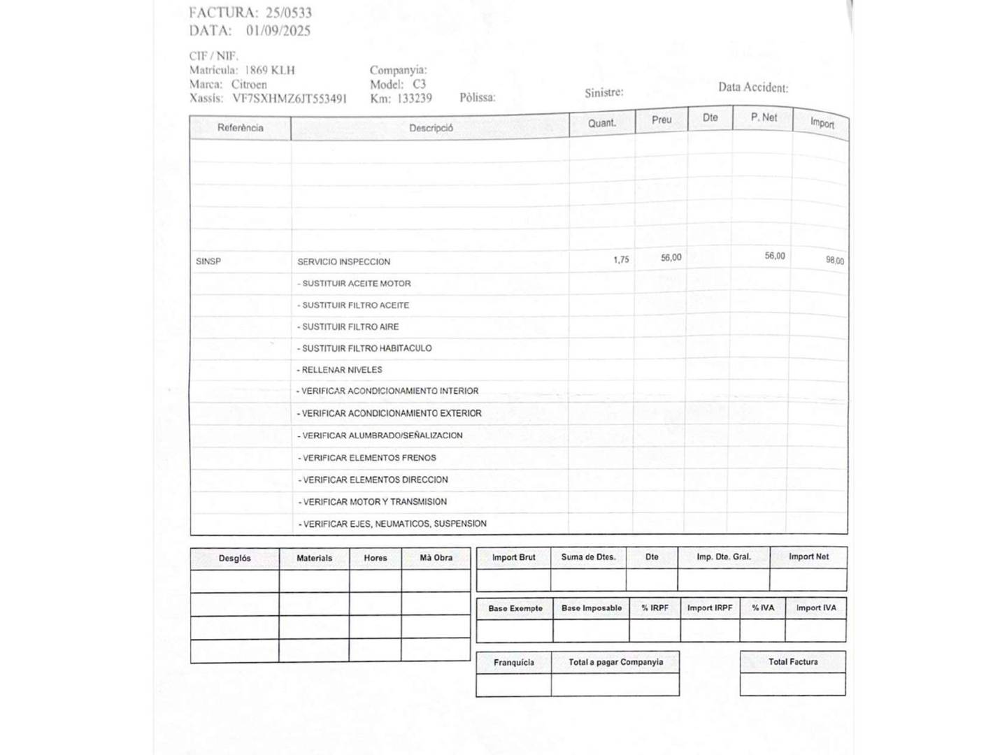 Foto del mantenimiento del Citroën C3 Citroën C3 PureTech 82 Feel (82 CV)