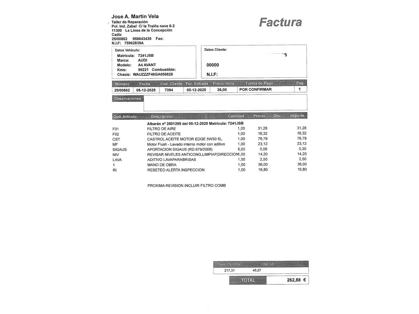 Foto del mantenimiento del Audi A4 Audi A4 Avant Advanced edition 2.0 TDI (150 CV)