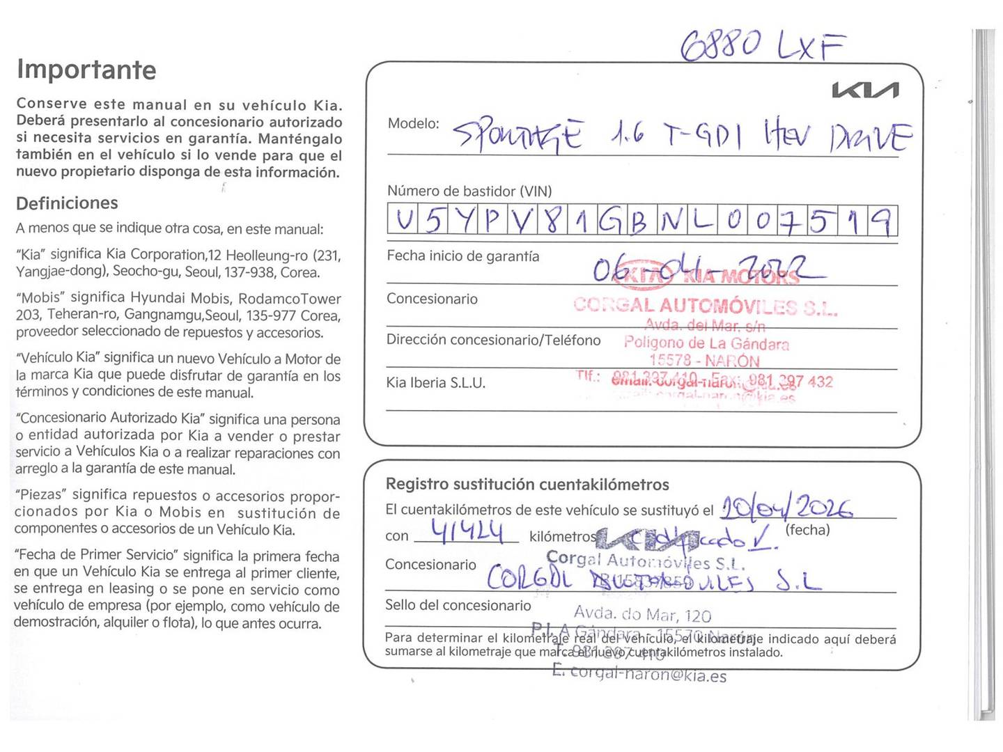 Foto del mantenimiento del KIA Sportage KIA Sportage 1.6 T-GDi HEV Drive 4x2 (230 CV)