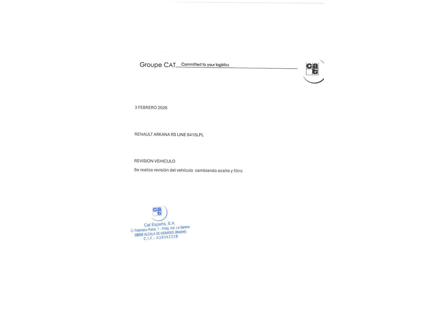 Foto del mantenimiento del Renault Arkana Renault Arkana RS Line TCe (140 CV) EDC Microhíbrido