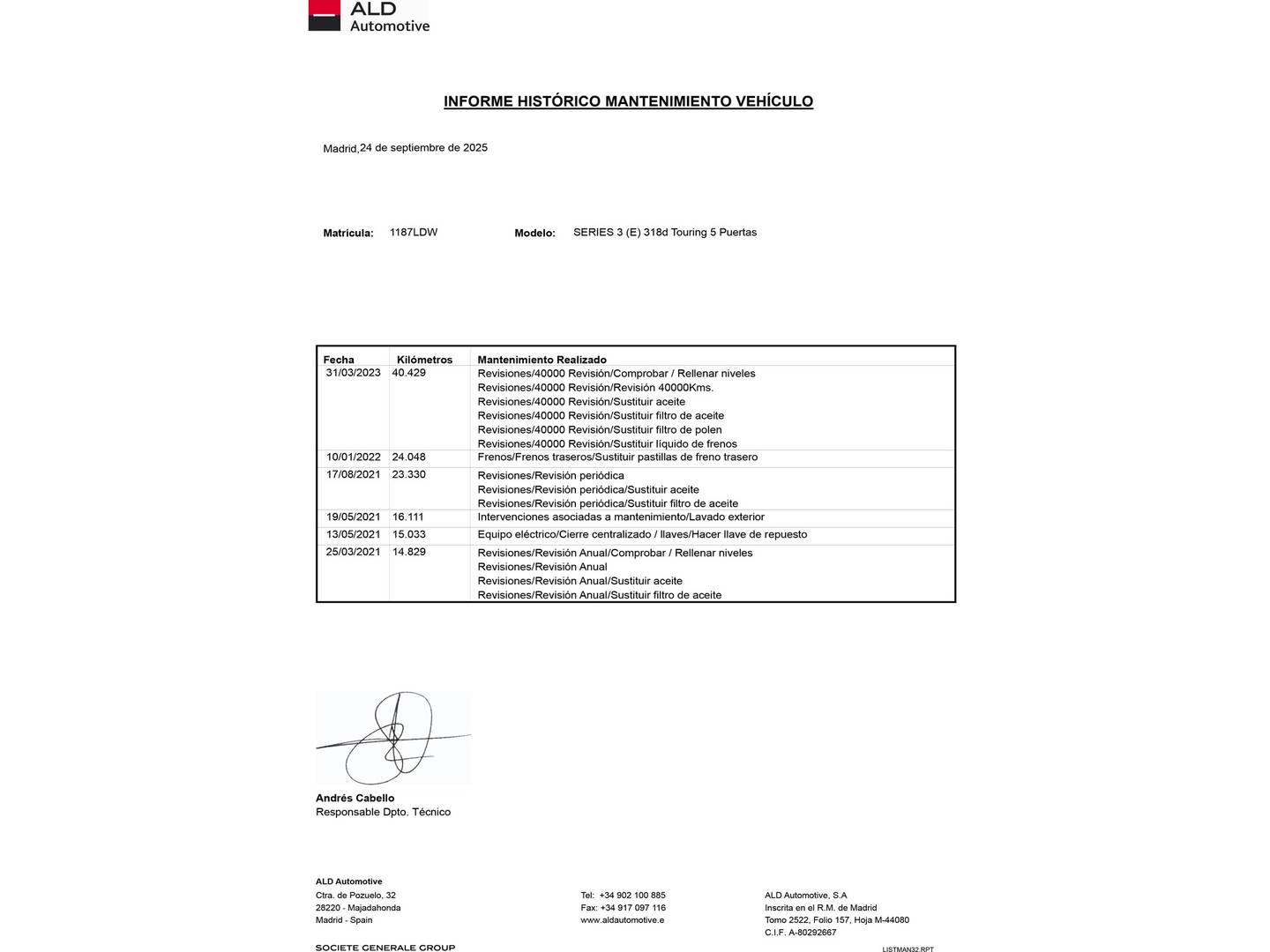 Foto del mantenimiento del BMW Serie 3 BMW Serie 3 318d Touring (150 CV)