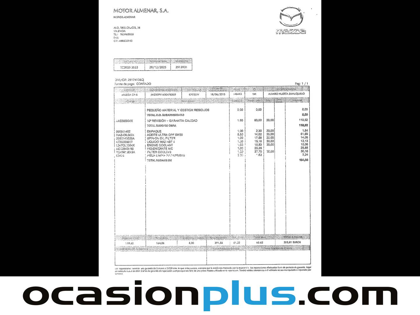 Foto del mantenimiento del Mazda CX-5 Mazda CX-5 2.2 DE Luxury 2WD (150 CV)