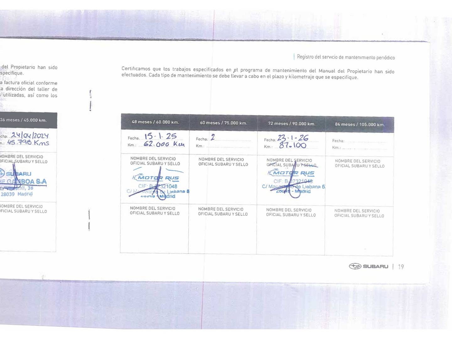 Foto del mantenimiento del Subaru XV Subaru XV 1.6 Sport Plus Auto (114 CV) AWD