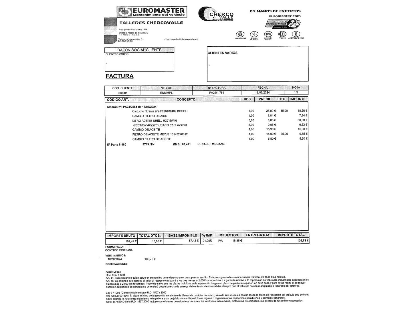 Foto del mantenimiento del Renault Mégane Renault Megane Intens Energy TCe (130 CV)