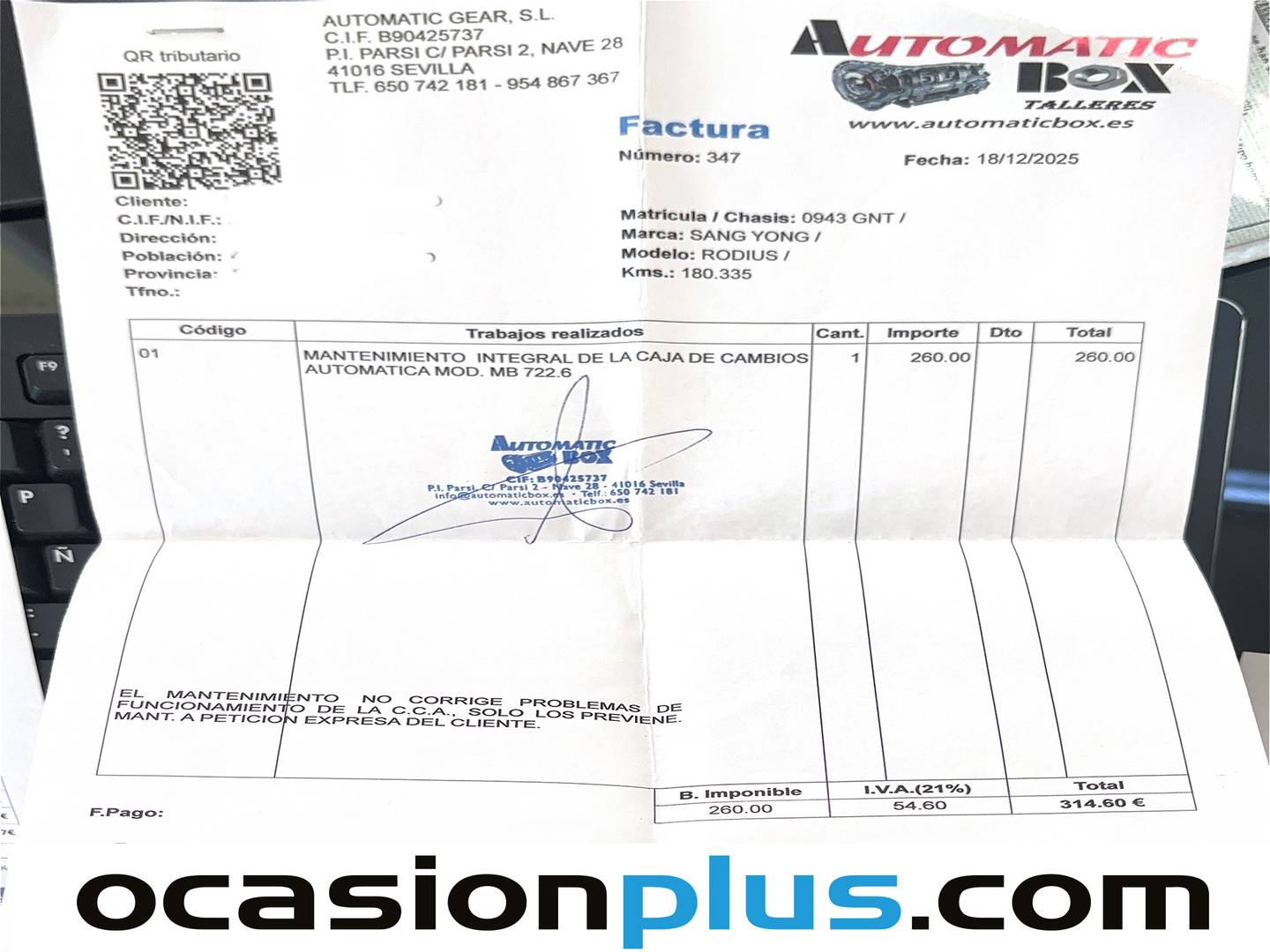 Foto del mantenimiento del SsangYong Rodius SsangYong Rodius 270 Xdi Limited (165 CV) 7 plazas